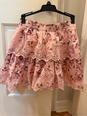 GAP Pink Floral Eyelet Tiered Mini Skirt